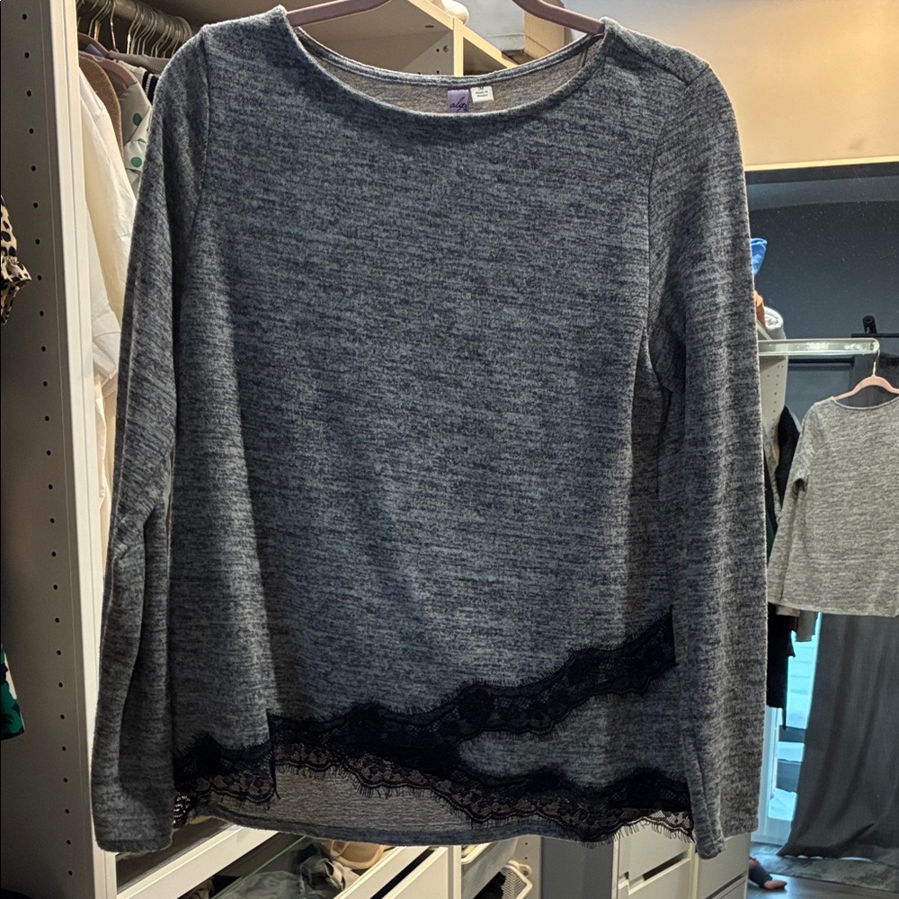 Alya Charcoal Long Sleeve Top with Black Lace